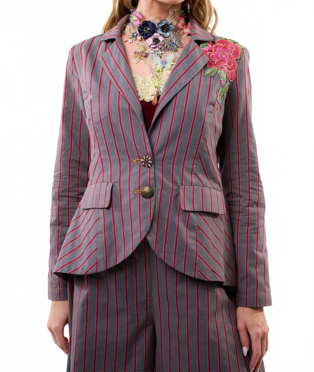 NEW ARATTA statement stripe button up blazer in gray/red stripes